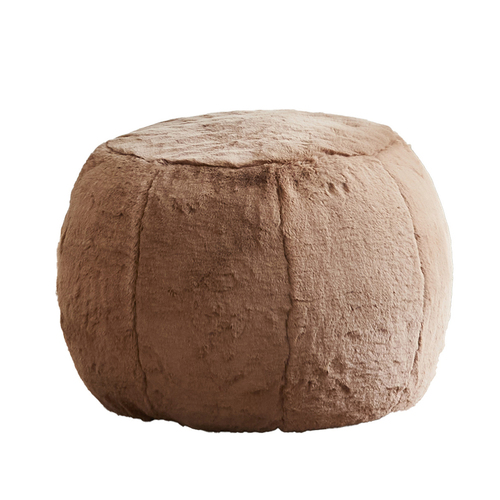 I Am Fake Round Pouffe Home Decor Faux Fur Small Taupe