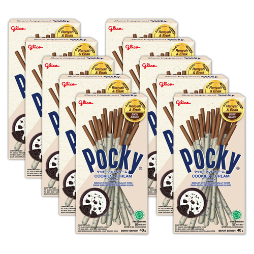 10x GLICO Pocky Sticks Cookies And Cream Flavoured Biscuits 40g