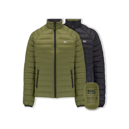 Mac In A Sac Adult Mens Polar Reversible Down Jacket - Khaki/Black - L