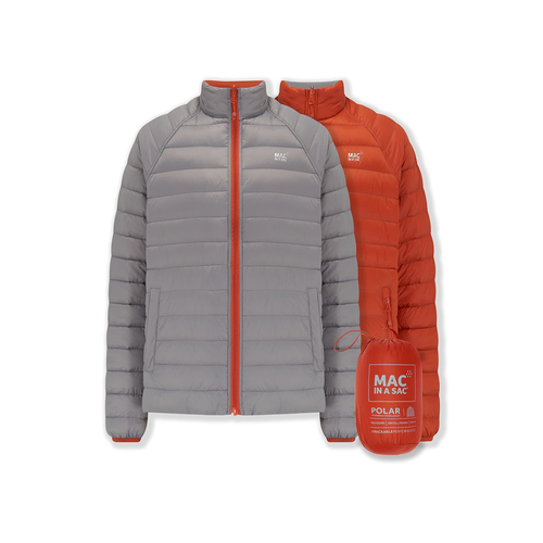 Mac In A Sac Adult Mens Polar Reversible Down Jacket - Orange/Grey - XS