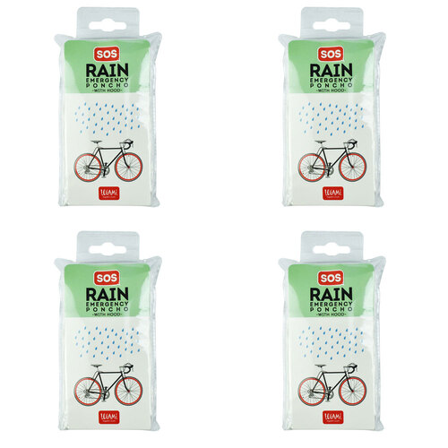 4PK Legami SOS Emergency Disposable Rain Poncho w/ Hood