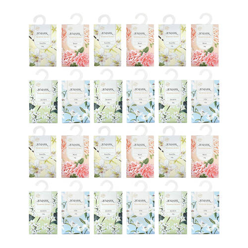 24PK Jemark Fragrance Sachet 20g Assorted Lily/Rose/Jasmine/Vanilla