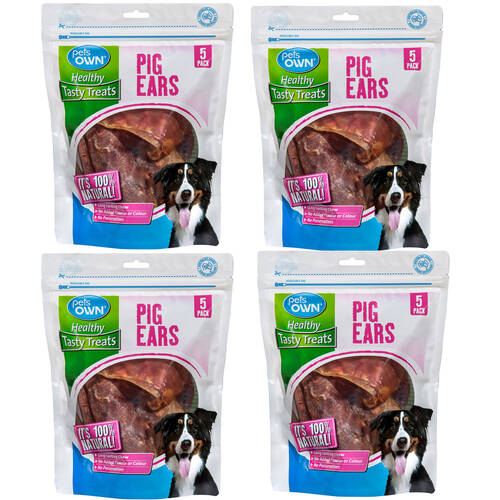 4PK 5pc Pets Own 100% Natural Pig Ears Healthy & Tasty Pet Dog Food Treats Bag