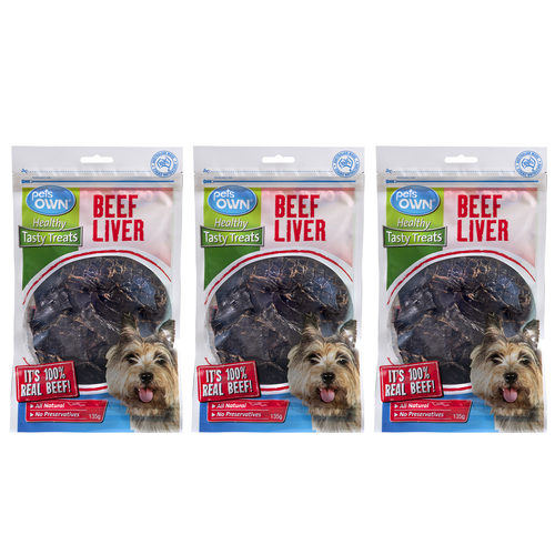 3PK Pets Own Healthy Tasty Dog Treats Beef Liver 135gm