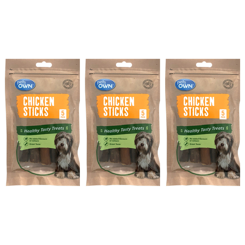 3PK 5pc Pets Own Chicken Sticks Healthy Pet/Dog Treat