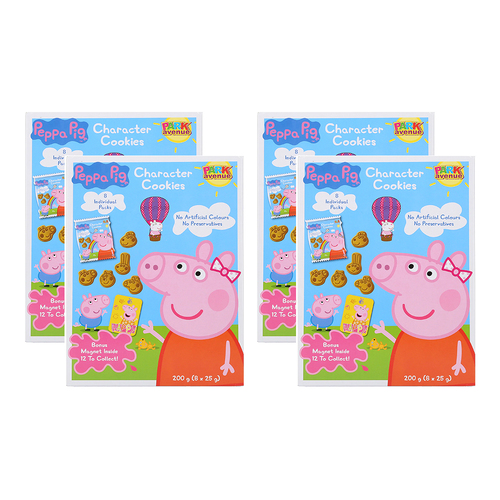 4x 8pc Peppa Pig Character Cookies/Biscuits Box w/Magnet 25g Assorted