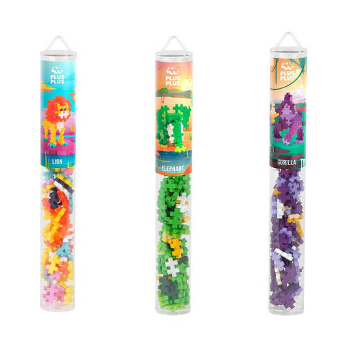 3x 100pc Plus-Plus Gorilla/Elephant/Lion Tube Building Blocks Toys Kids Set 5y+