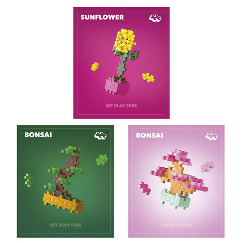 3pc Plus-Plus Plant Packs Building Toy Green/Pink Bonsai & Sunflower Set 5y+