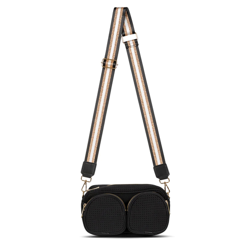 Punch Neoprene Double Pocket Crossbody Handbag Black 