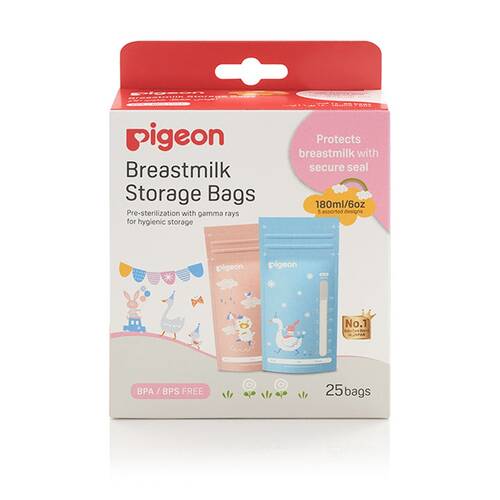 25pc Pigeon Breastmilk Storage Bags Animals 180ml Secure Seal