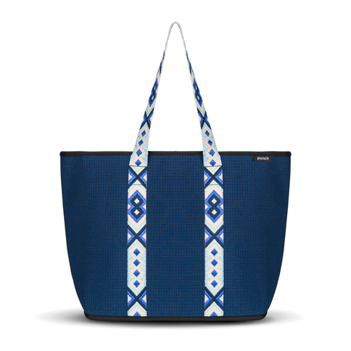 Punch Neoprene Explorer Zip Tote Navy Blue/Patterned Handle