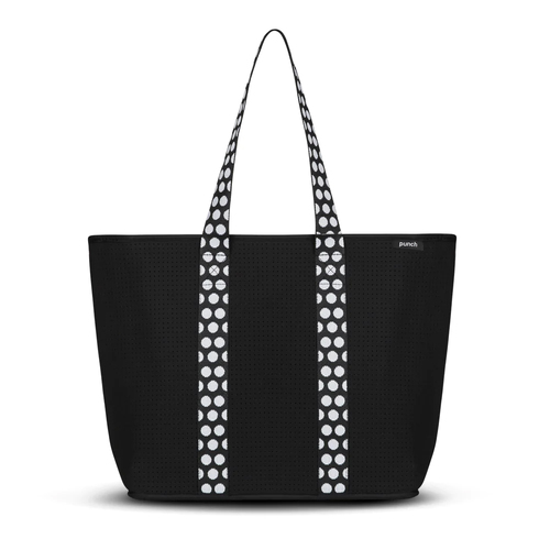 Punch Handbags Large Neoprene Zip Tote Black Spot
