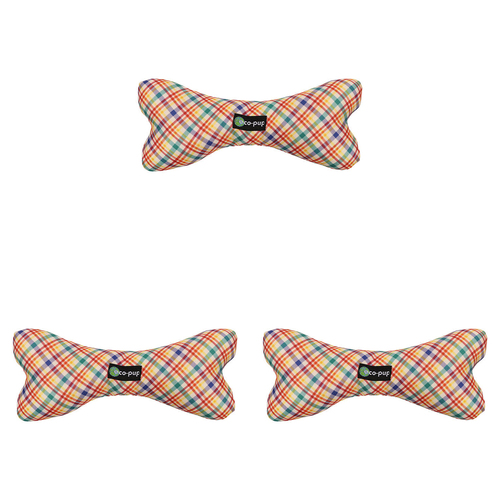 3PK Eco-Pup Dog Soft Play Chew Toy Bone Check Pattern