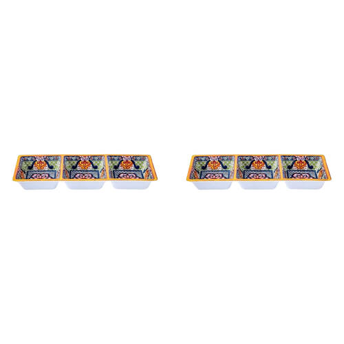 2PK Prepara Melamine 3-Section Dip Serving Saucer Tray 37x15cm Yellow