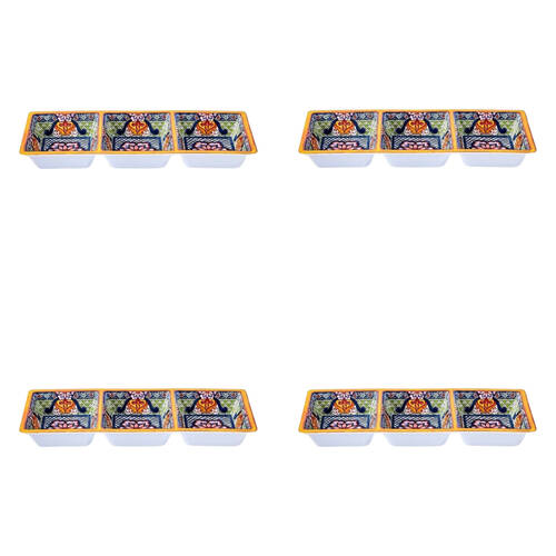 4PK Prepara Melamine 3-Section Dip Serving Saucer Tray 37x15cm Yellow