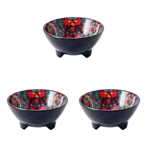 3PK Prepara Melamine Tortilla Taco Party Serving Bowl Day of the Dead Ed 6in Black