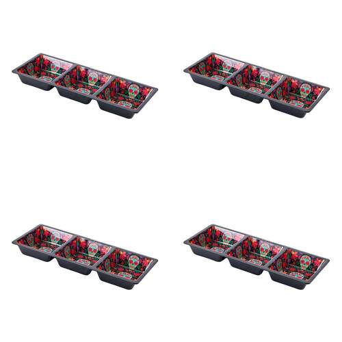 4PK Prepara Melamine 3-Section Serving Saucer Tray Day of the Dead Ed 37x15cm Black