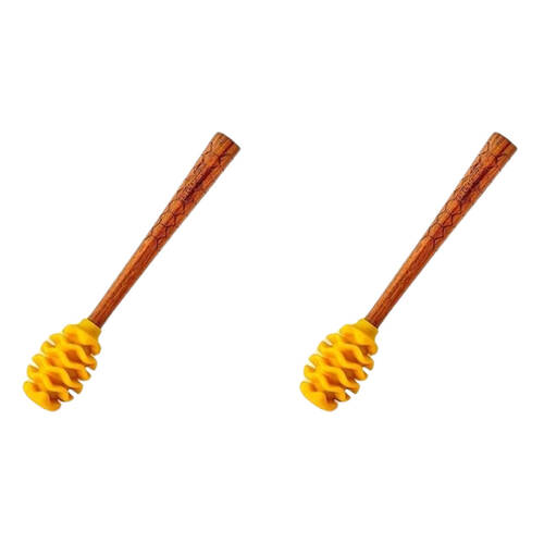 2PK Prepara Silicone/Wood Large Serving Honey Dipper Drizzle Stick 16.5cm Yellow