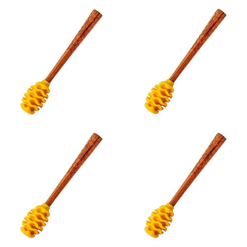 4PK Prepara Silicone/Wood Large Serving Honey Dipper Drizzle Stick 16.5cm Yellow