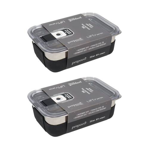 2PK Prepara Lift Stainless Steel Container 0.9 L Kitchenware Triton - Black