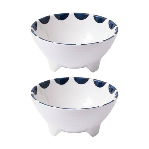 2PK Prepara Taco Bowl Coastal Stripe Kitchenware Melamine - White/Blue