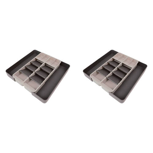 2PK Prepara Adjustable Double Kitchen Utensil Drawer Storage Organiser Tray 42cm