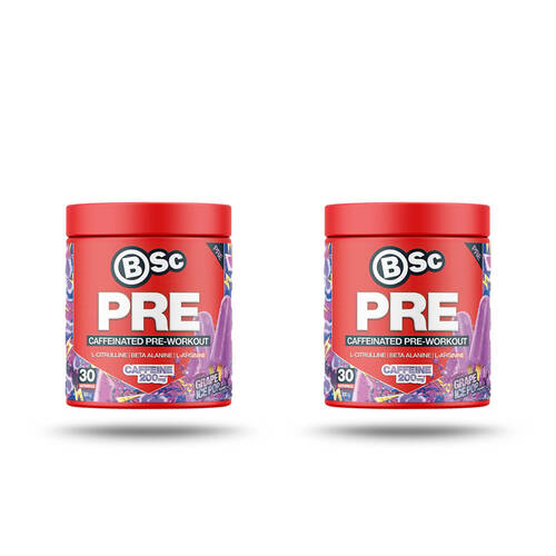 2PK BSc PRE Caffeinated Pre-Workout Powder 30 Serves 300g Grape Ice Pop