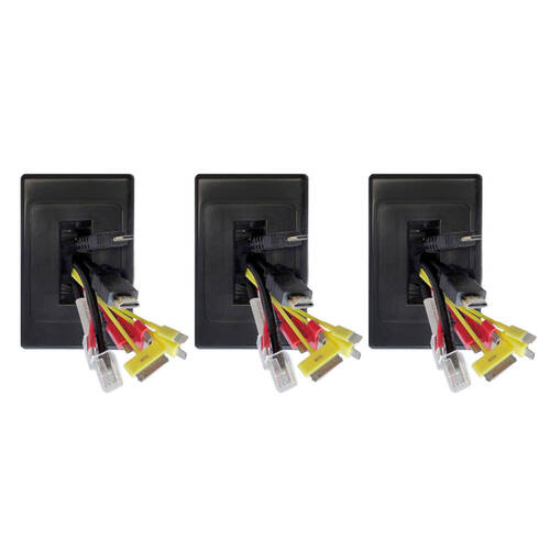 3x Wall Plate Wallplate W/Brush Outlet Cover For Cable Lead - Black