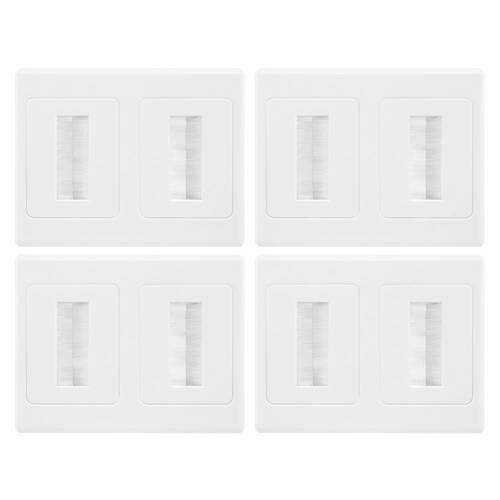 4PK Dual Wall Plate Brush Wallplate Outlet Cover for Cable Lead Organiser