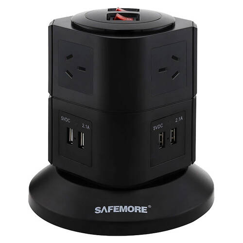 TWO LEVEL POWER STACKER6 GPO 4 USB BLACK SURGE