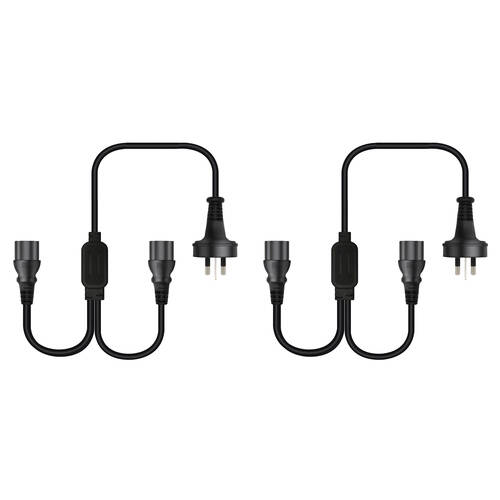 2PK Cruxtec 3 Pin AU Male to 2x Female IEC-C13 Y-Splitter Power Cable 3m Black