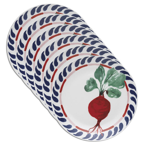 6PK Porto Cucina 20cm Porcelain Side Plate Round - Radish