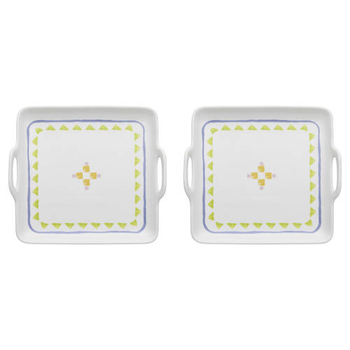 2PK Porto Fiesta Square Serving Tray w/ Handle 36.5cm White
