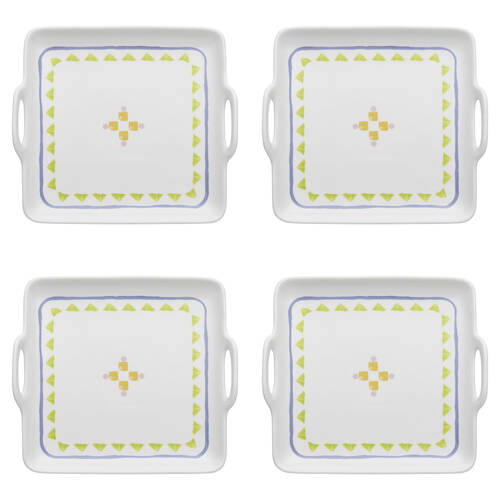 4PK Porto Fiesta Square Serving Tray w/ Handle 36.5cm White