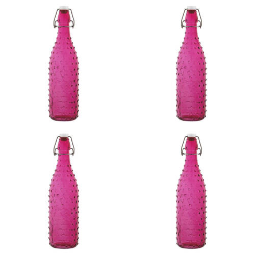 4PK Porto Pop Soda Lime Glass Bottle 30.5cm/900ml - Dot Fushia
