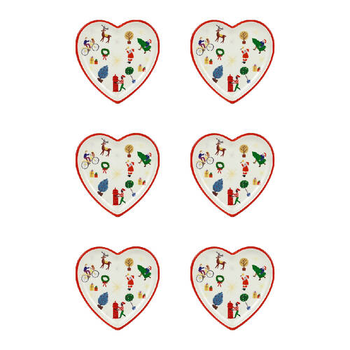 6PK Porto Night Before Dolomite Heart Plate 14cm Festive