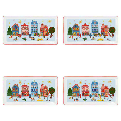 4PK Porto Night Before Porcelain Rectangle Serve Platter Kitchen Decor 30cm Blue
