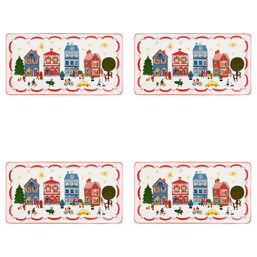 4PK Porto Night Before Porcelain Rectangle Serve Platter Kitchen Decor 30cm Pink