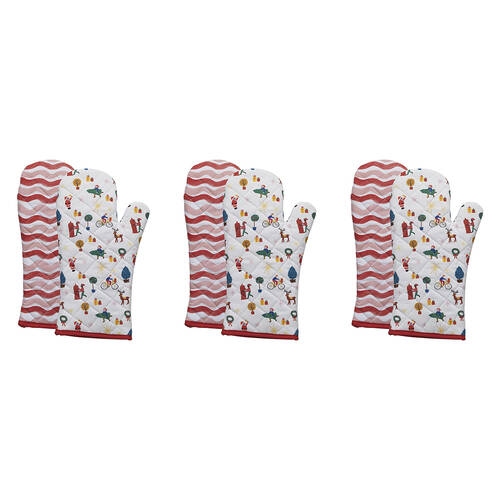 3x 2pc Porto Night Before 100% Cotton Oven Mitts Set 45x70cm