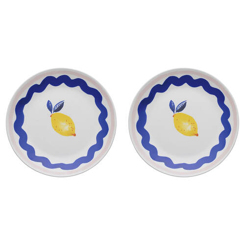 2PK Porto Riviera Porcelain Round Platter Kitchen Serveware 30cm Lemon