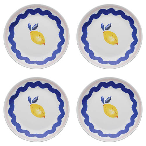 4PK Porto Riviera Porcelain Round Platter Kitchen Serveware 30cm Lemon