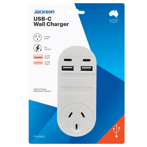 Jackson USB-C/USB-A Wall Charger AU/NZ Outlet Plug White