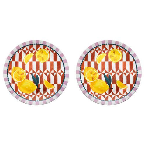 2PK Porto Valentina Porcelain Round Serving Platter 30cm Lemon