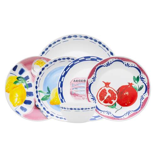 12pc Porto Porcelain Positano Dinner Serveware Plates Set Multi-Coloured
