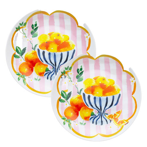 2PK Porto Porcelain Positano Round Serving Platter Plate 30cm Fruit Bowl