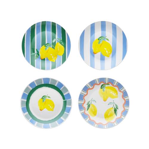 4pc Porto Porcelain Limone Round Kitchen Side Plates 20cm Assorted Designs