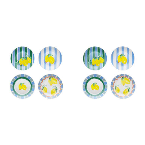 2x 4pc Porto Porcelain Limone Round Kitchen Side Plates 20cm Assorted Designs