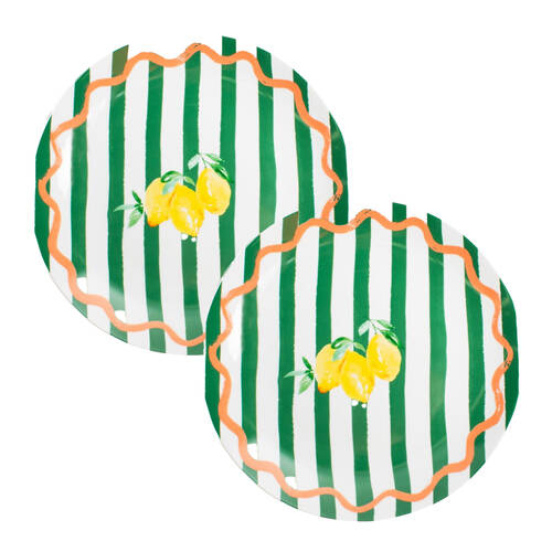 2PK Porto Porcelain Limone Round Serving Platter 30cm Multi-Coloured Lemons