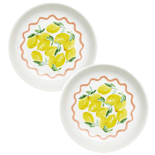 2PK Porto Porcelain Limone Round Serving Bowl 30cm Multi-Coloured Lemons