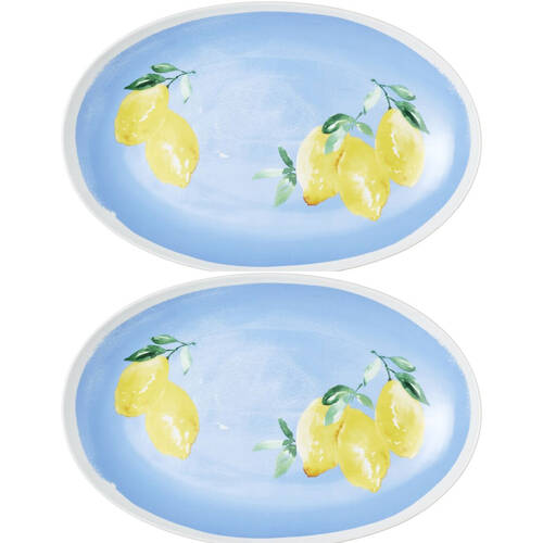 2PK Porto Porcelain Limone Oval Serving Platter Plate 40cm Multi-Coloured